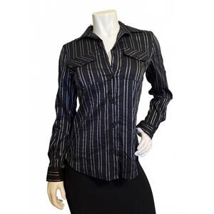 Elliott Lauren Black White Pinstripe Shirt Size 2 Button Down Long Sleeve NWT